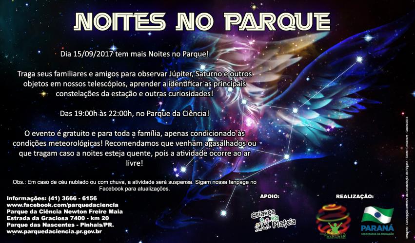 Hoje (15/09/17) tem observação do céu no Parque da Ciência!