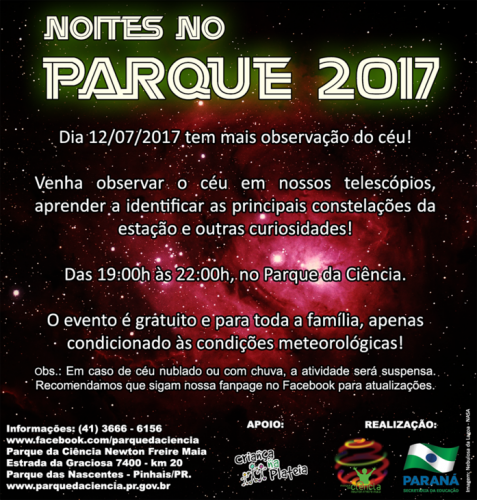Noites no Parque! Programação para o segundo semestre de 2016!