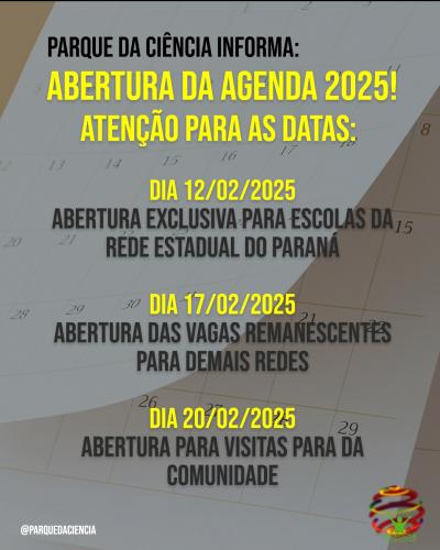 Cronograma de abertura da agenda de 2025 no 1ºSemestre